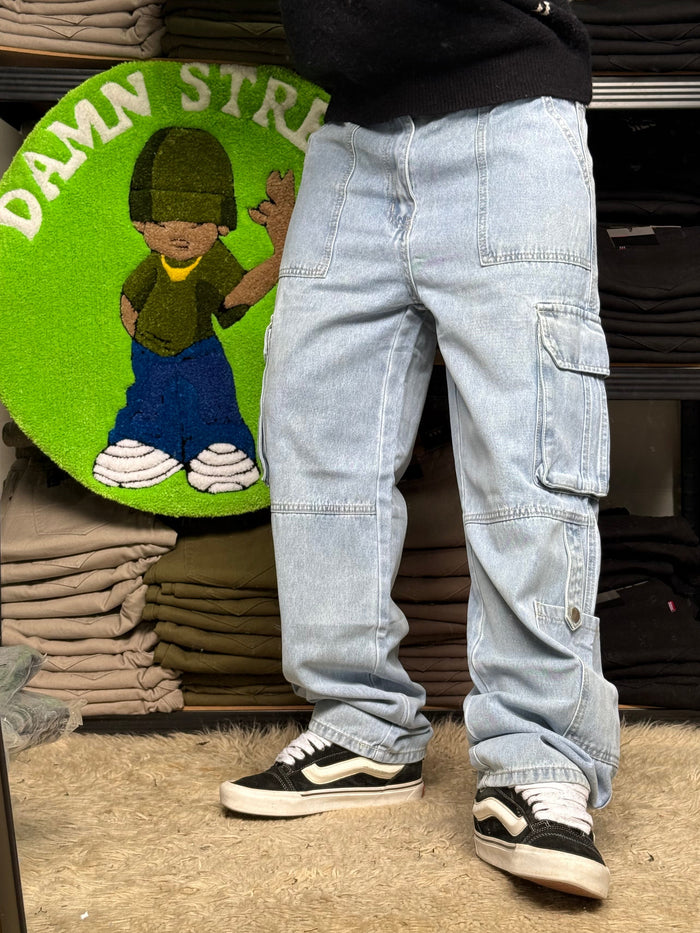 JEANS CARGO CELESTE